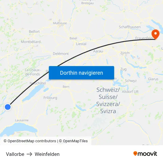Vallorbe to Weinfelden map