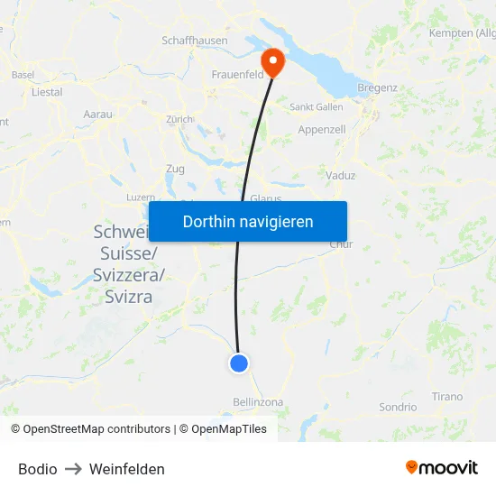 Bodio to Weinfelden map