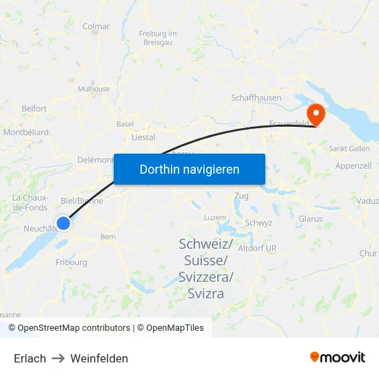 Erlach to Weinfelden map