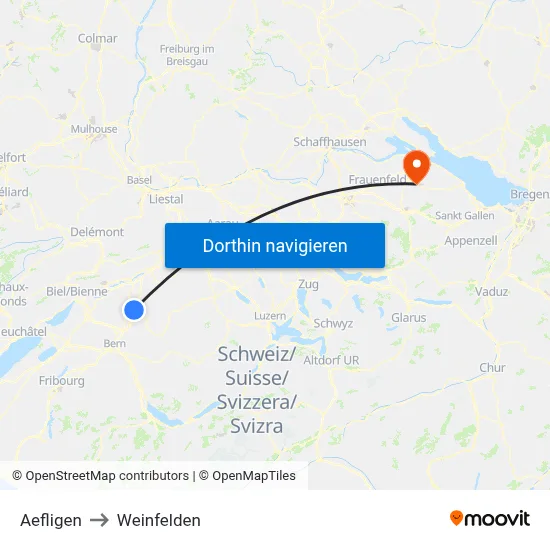 Aefligen to Weinfelden map