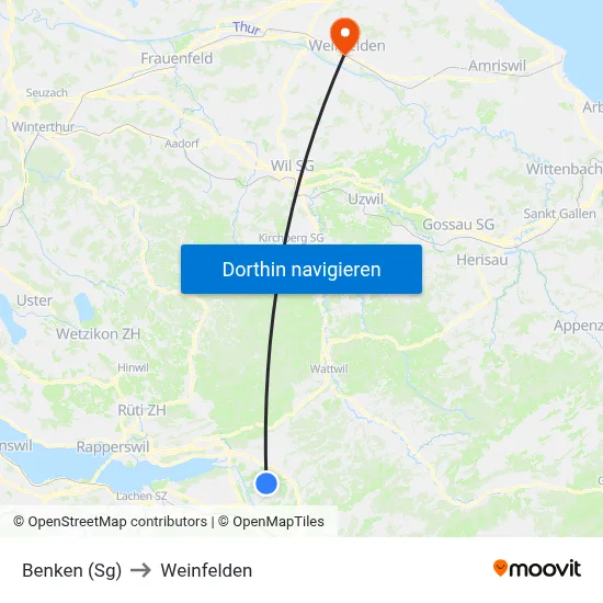 Benken (Sg) to Weinfelden map