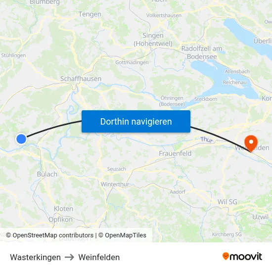Wasterkingen to Weinfelden map