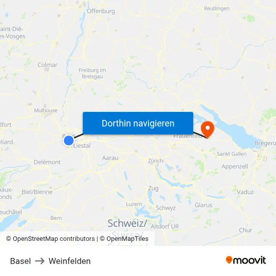 Basel to Weinfelden map