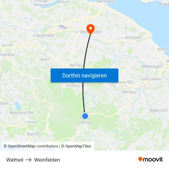 Wattwil to Weinfelden map