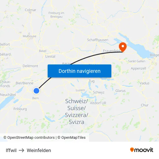 Iffwil to Weinfelden map
