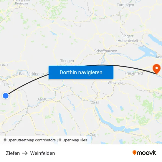 Ziefen to Weinfelden map