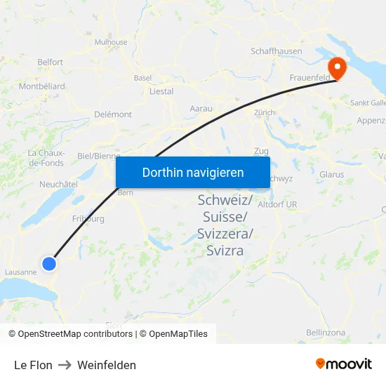 Le Flon to Weinfelden map