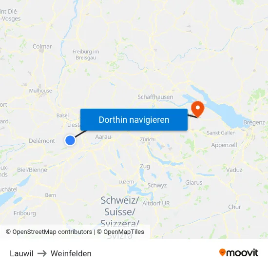 Lauwil to Weinfelden map