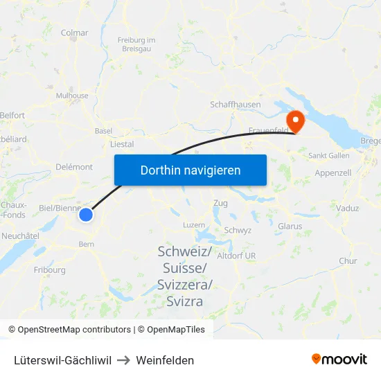 Lüterswil-Gächliwil to Weinfelden map