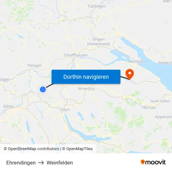 Ehrendingen to Weinfelden map