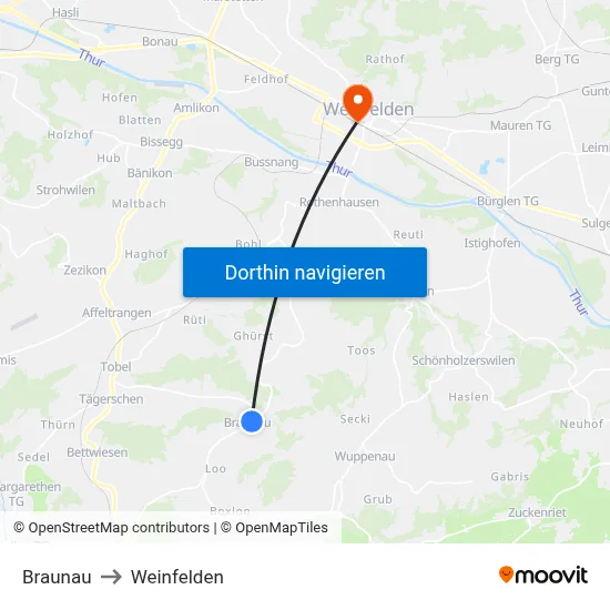 Braunau to Weinfelden map