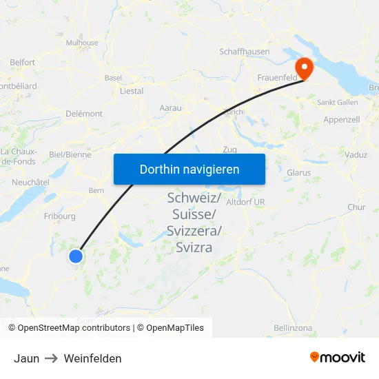 Jaun to Weinfelden map