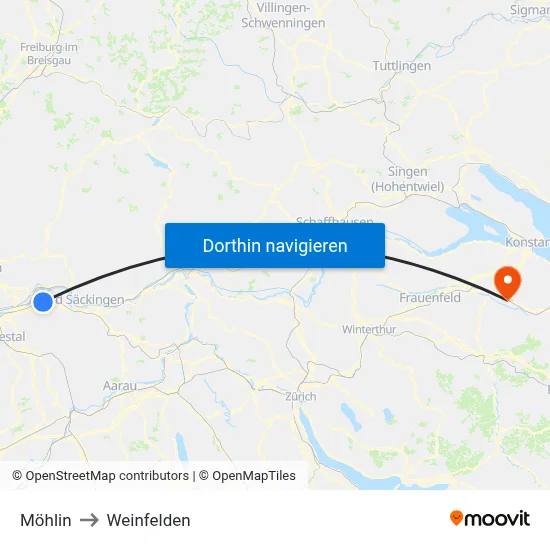Möhlin to Weinfelden map