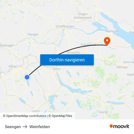 Seengen to Weinfelden map
