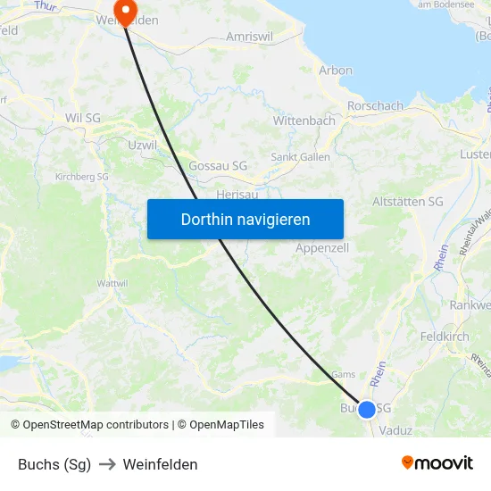 Buchs (Sg) to Weinfelden map