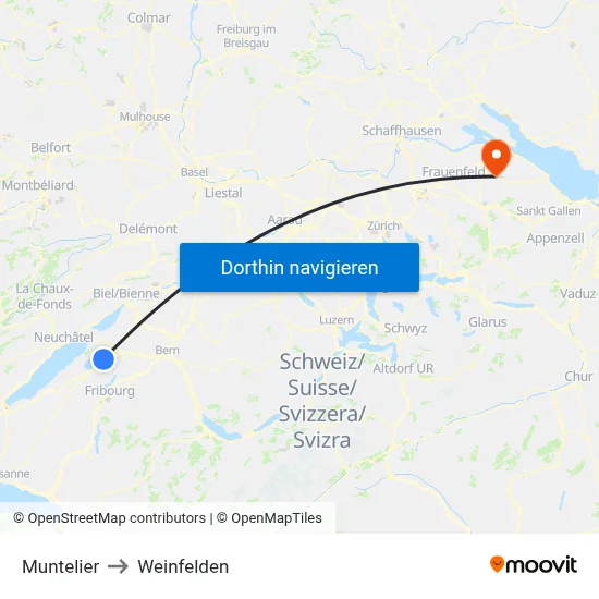 Muntelier to Weinfelden map