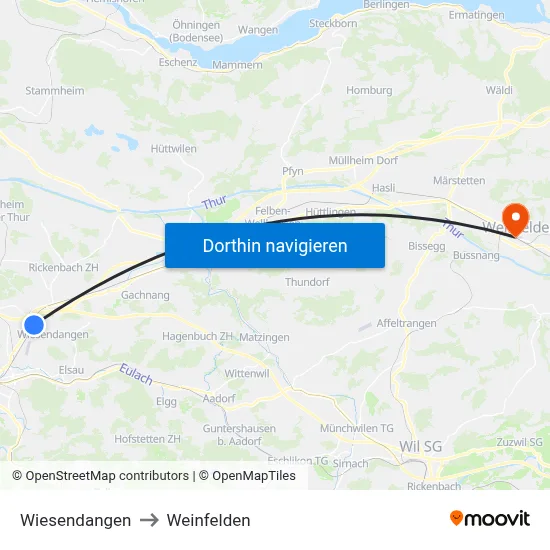 Wiesendangen to Weinfelden map