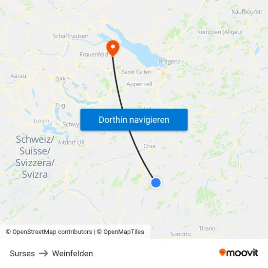 Surses to Weinfelden map