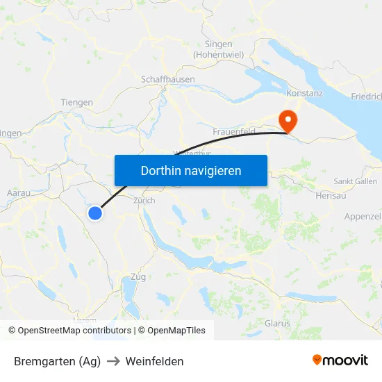 Bremgarten (Ag) to Weinfelden map