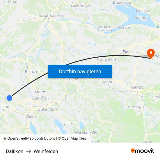 Dällikon to Weinfelden map