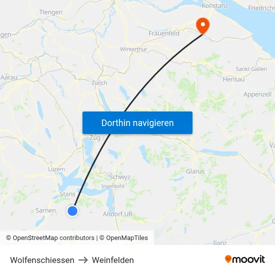 Wolfenschiessen to Weinfelden map