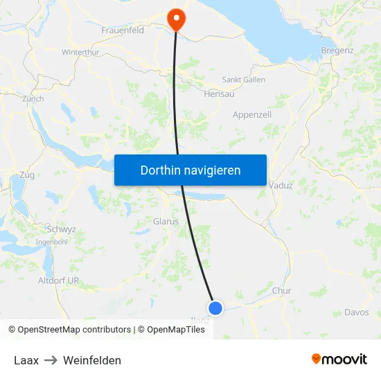 Laax to Weinfelden map