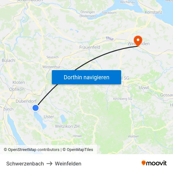 Schwerzenbach to Weinfelden map
