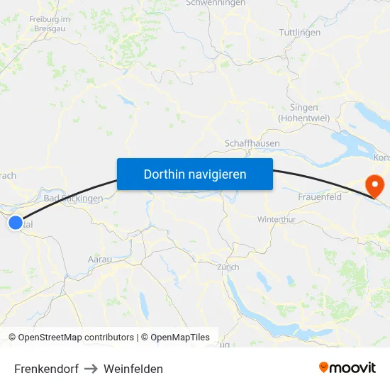 Frenkendorf to Weinfelden map