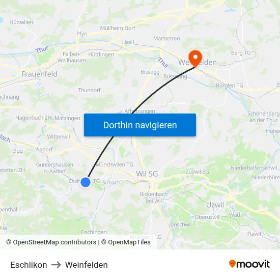 Eschlikon to Weinfelden map