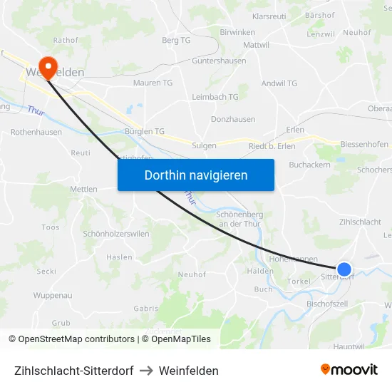 Zihlschlacht-Sitterdorf to Weinfelden map