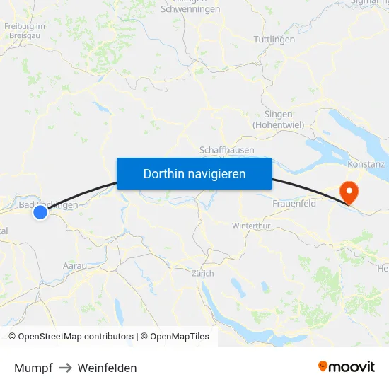 Mumpf to Weinfelden map