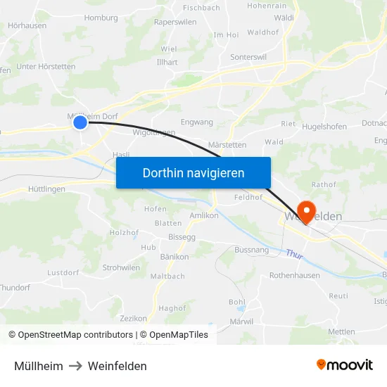 Müllheim to Weinfelden map
