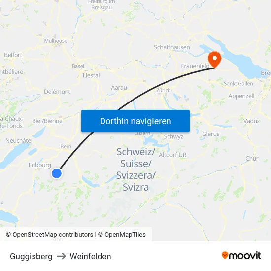 Guggisberg to Weinfelden map