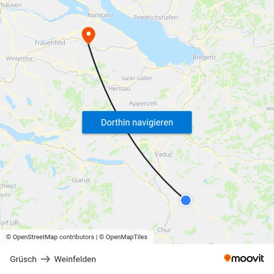 Grüsch to Weinfelden map