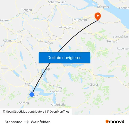 Stansstad to Weinfelden map
