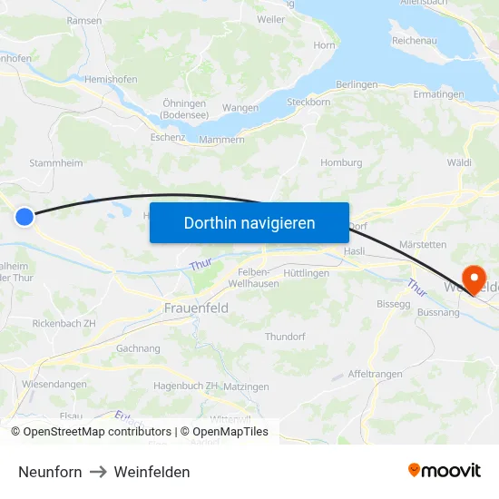 Neunforn to Weinfelden map