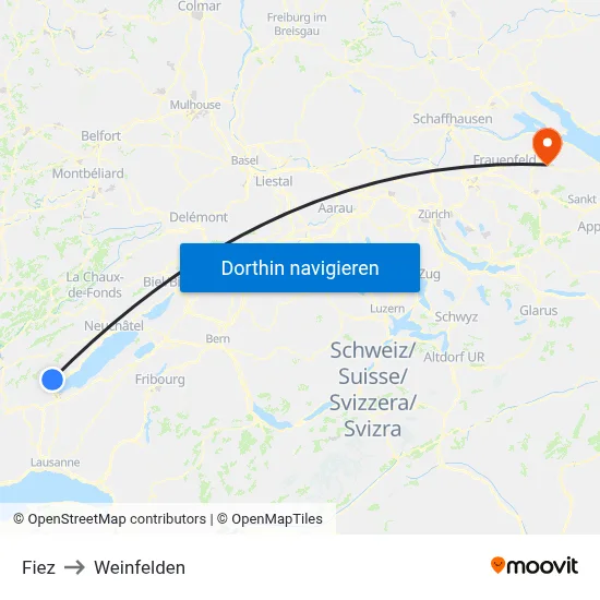 Fiez to Weinfelden map