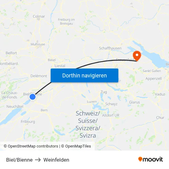 Biel/Bienne to Weinfelden map