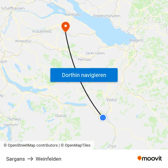 Sargans to Weinfelden map