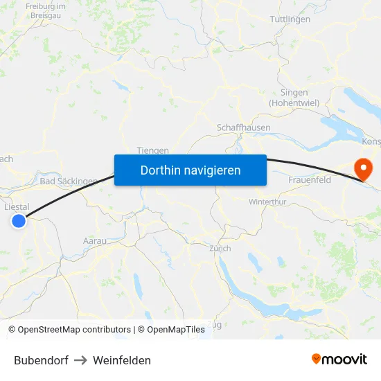 Bubendorf to Weinfelden map