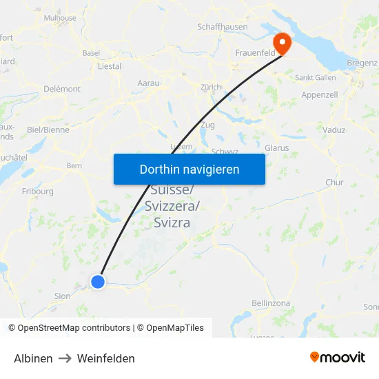 Albinen to Weinfelden map