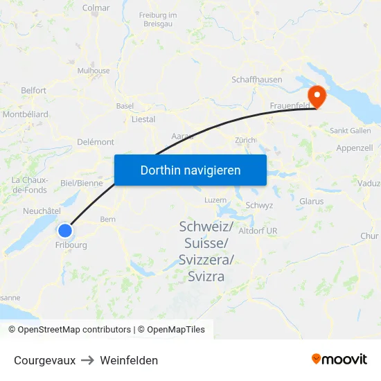 Courgevaux to Weinfelden map