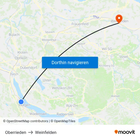 Oberrieden to Weinfelden map