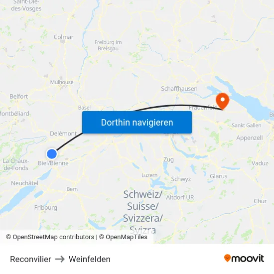 Reconvilier to Weinfelden map
