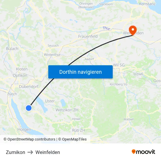 Zumikon to Weinfelden map