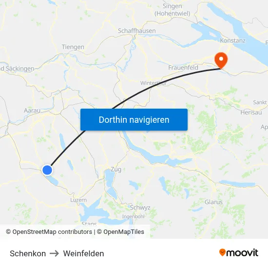 Schenkon to Weinfelden map