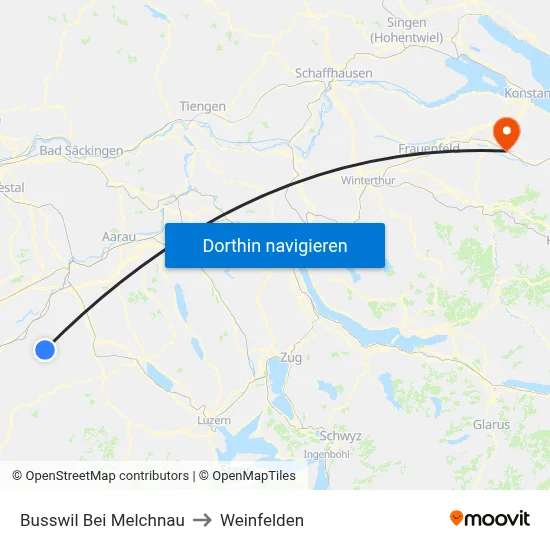 Busswil Bei Melchnau to Weinfelden map