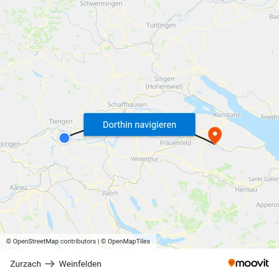 Zurzach to Weinfelden map
