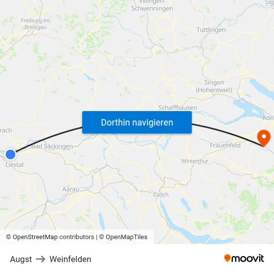 Augst to Weinfelden map