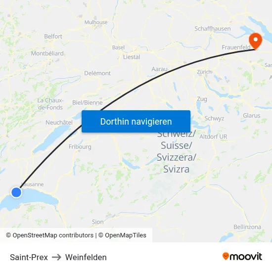 Saint-Prex to Weinfelden map